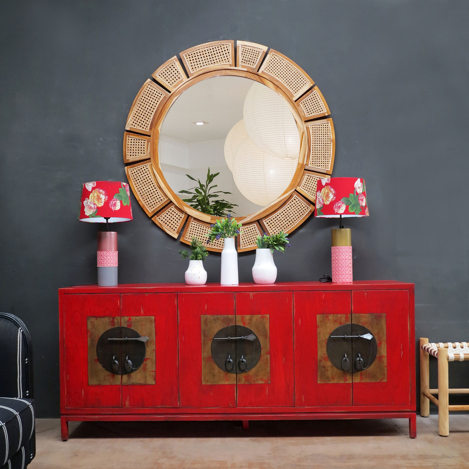 CELINE | RATTAN ROUND MIRROR