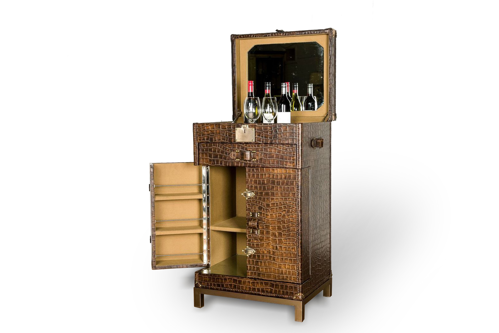 Antique Crocodile Leather Wine Cabinet Brisbane