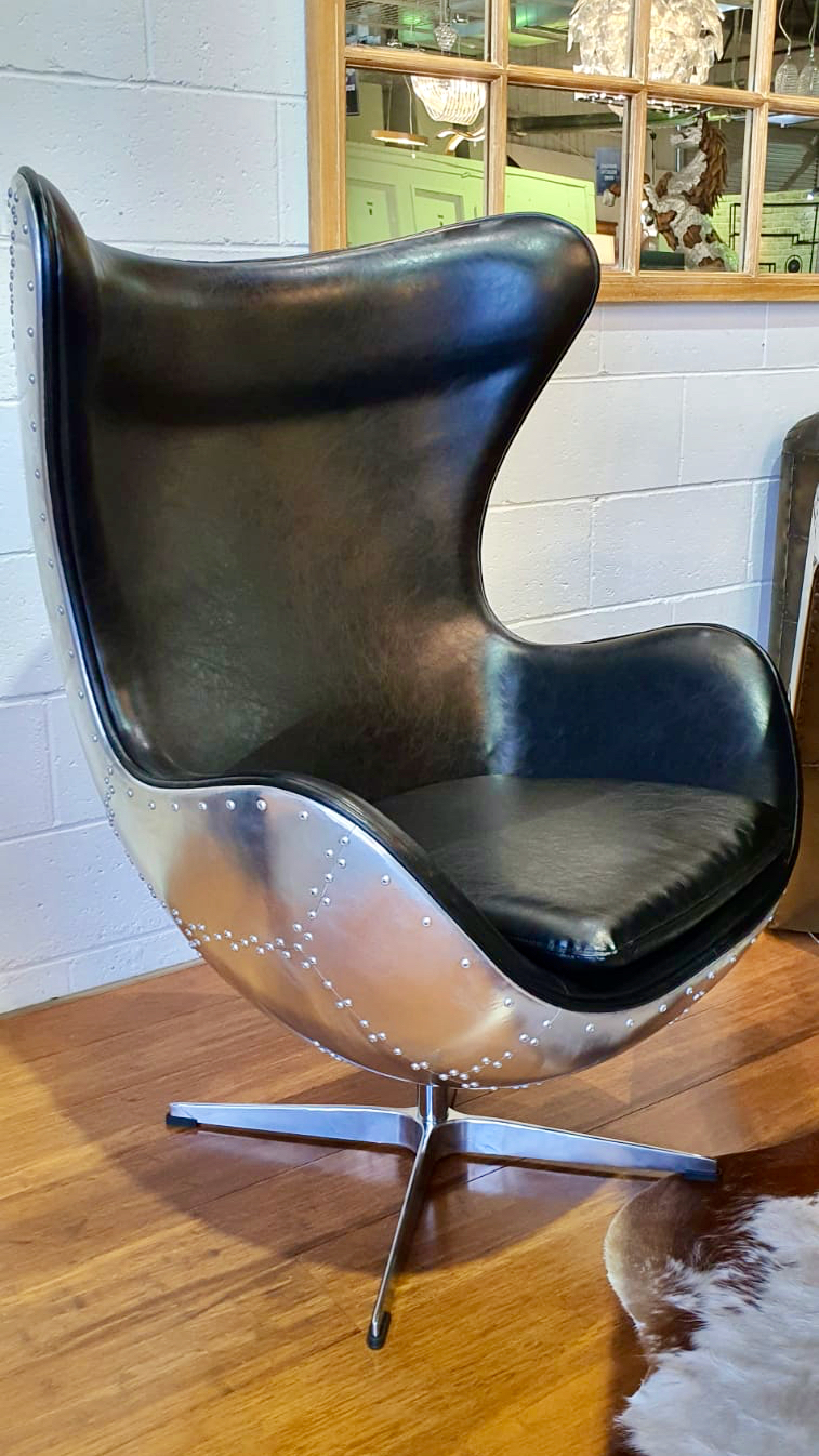 Aviator Wing Egg Industrial Armchair Leather & PU Lounge Furniture Brisbane
