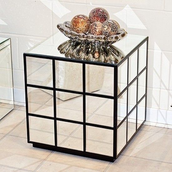 Modern Silver Mirrored Lamp Table, Mirror Cube Lamp Table