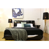 CAMILLA KING LEATHER BED AND MATCHING SIDE TABLE 