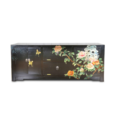 BLACK FLORAL TV ENTERTAINMENT UNIT