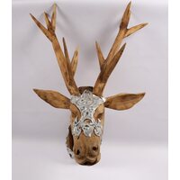 REINDEER | UNIQUE WALL MOUNTED AVIATOR REINDEER HEAD - TEAK & ALUMINIUM 