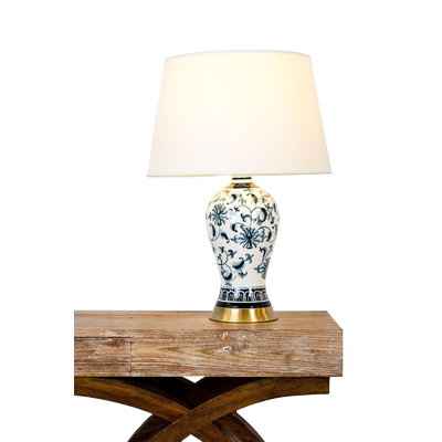 SMALL BLUE FLORAL PORCELAIN TABLE LAMP