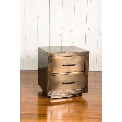 JET BLAST | INDUSTRIAL BRASS SIDE TABLE - 2 DRAWERS