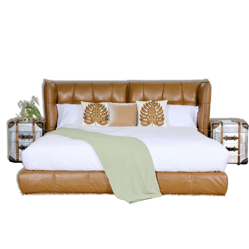 PATEN | CONTEMPORARY KING LEATHER BED - TAN