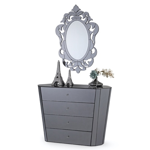 EDGE GREY/SILVER MIRRORED CHEST OF DRAWERS