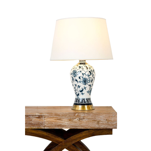 SMALL BLUE FLORAL PORCELAIN TABLE LAMP 