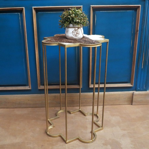 PUZZLE | METAL SIDE TABLE - GOLD, RAWHIDE